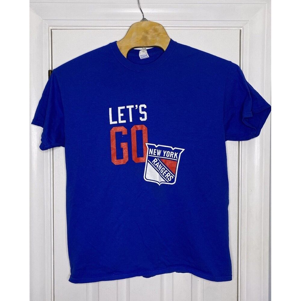 Gildan Mens New York Rangers 'Let's Go NYR' Short Sleeve T-Shirt‎ Blue XL